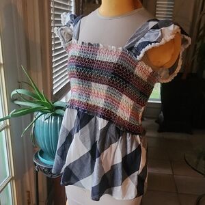 THML Multicolor Smocked Peplum Top, Sz L